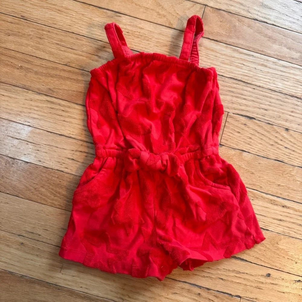 Cat & Jack Baby Girls Red Terry Cloth Star Romper 18M Sleeveless Snap Bottom